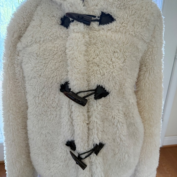 Me Jane Women's Large Sherpa Fleece Toggle Duffle Coat Hooded Jacket Cozy Winter - Picture 1 of 12